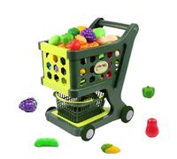 Kids Shopping Cart Play Set, Children’s Grocery Store Toy Cart, Round Wheel Design Pretend Fun Kitchen Accessory for Birthday, Christmas, New Year, Gift for Children