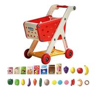 Kids Shopping Cart, Pretend Play Trolley, Toy Grocery Cart, Realistic Design with Food Accessories, Interactive Lightweight Sturdy Model for Indoor Playroom and Learning Fun 18.9x16.54x11.02 Inches