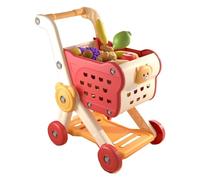 Kids Shopping Cart Toy Set, 15-Piece Simulation Supermarket Game with Fake Food Fruits Vegetables, Learning Push Cart Ages 3+, Pretend Play Kitchen Toys For Early Walking Practice, G