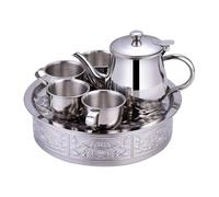 Kids Small Stainless Steel Tea Set, Children’s Teapot with Cups and Tray, Long Spout Teapot, Built-In Filter Screen, Safe Drinkware, for Boys Girls Kindergarten Preschoolers, 4.33x2.95 Inches