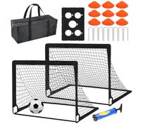 Kids Soccer Goals Set - 2 Portable Soccer Goals 120x90cm Each with Ball Target, 9 Cones, Pump & Carry Bag | Complete Football Training Equipment For Indoor & Outdoor Play