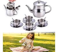 Kids Stainless Steel Tea Set - Kids Tea Sets For Girls,Metal Tea Set,13pcs Stainless Steel Teapot Kit,4 Cups Saucers Spoons,Safe Durable,for Birthday Daycare Home Classroom Preschool Playroom