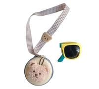 Kids Sunglasses - Foldable Children's Portable Neckband Set With Case | 12.5x4.8cm PC Frame Color Block Korean Style Eyewear | Sunscreen Vision Shield For Boys And Girls | UV Protection Lanyard