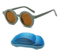 Kids Sunglasses UV400 Protection Cute Round Glasses for Toddler Boys Girls Age 2-7 (Light green frame&Tea)