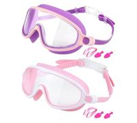 Kids Swim Goggles - Anti-Fog UV Protection Wide View Glasses,with Nose Clip And Earplug Comfortable And Secure Strap No Leaking Girls Swim Goggles | For Ages 3-14 Boys Girls Beach Pool Outdoor