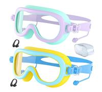 Kids Swimming Goggles - 18cm Anti Fog Swim Eyewear | PC+silicone Leak Proof Youth Pool Goggles, 2 Pack UV Protection Water Glasses Nose Clip Storage Box Set For Children Teens Ages 3-14 Beach Lesson
