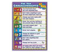 Kids Ten Commandments Poster with Pictures - Engaging Biblical Values Chart for Young Learners, Vibrant Teaching Aid for Classroom & Ministry (Framed,12x18inch(30x45cm))