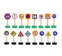 Kids Traffic Road Signs Set, 16-Piece Wooden Street Safety Signs, Early Learning Play Toy, Educational Crosswalk Signal Blocks for Toddler, Classroom, Preschool, 9.06x7.09x1.18 pulgadas