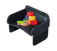 Kids Travel Tably - Mesa de tiro de piel sintética, asiento de coche con vaso para aperitivos, organizador de escritorio para tableta, ordenador portátil y juguetes, accesorio para cama de avión