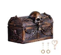 Kids Treasure Box - Resin, Vintage Treasure Storage Box Skull Chains Design | Large Capacity Pirate Party Favor Trinket Holder, Decorative Jewelry Boxes For Storing Pearls, Keepsakes, Birthday
