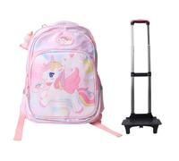 Kids Trolley Backpack Waterproof Reflective Cartoon Design Labor Saving 2 Wheels Rolling School Bag for Children Travel Pink Oxford Fabric