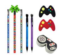 Kids Video Gamer Pencil Pouch with Coordinating Stationary Accessories-Pencils Pens Erasers & More- Unique Back to School Supplies & Stock