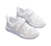 Kids Walking Trainers Girls Mesh Wide Fit Easy Fasten Sports Running Cheer Shoes Teen Girl Sneakers Breathable Soft Lace up Mesh Upper Non-Slip Thick Chunky Sole Tennis Shoes for Little/Big Kids