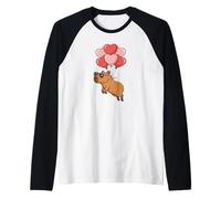 Kids Womens Girls Valentines Day Heart Balloons Capybara Camiseta Manga Raglan