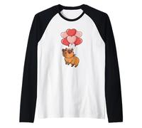 Kids Womens Girls Valentines Day Heart Balloons Capybara Camiseta Manga Raglan