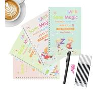 Kids Writing Practice Book, 4-Piece Grooved Alphabet Practice Set, Reusable Handwriting Workbook for Early Learning, Homeschool, School, Kindergarten, Preschool, Travel, Classroom, and Daycare
