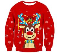 Kids4ever Niños Niñas Suéter de Punto de Navidad para Niños Niñas Otoño Invierno Elfo Jersey de Navidad Manga Larga Cuello Redondo Rojo Rudolph Patrón 9-10 Años