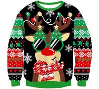 Kids4ever Suéter navideño de Punto para niños y niñas, otoño e Invierno, Divertido Jersey con gráfico de Rudolph, Jersey de Punto de Cuello Redondo y Manga Larga, 9 a 10 años