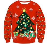 Kids4ever Suéter Rojo de Navidad para Niños Niñas Jersey de Punto con Estampado de Linternas de Árbol de Navidad Cálido de Invierno Sudadera de Punto con Cuello Redondo y Manga Larga 9-10 Años