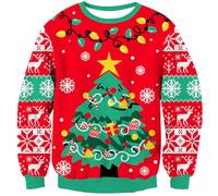 Kids4ever Suéter Rojo para niños Suéter de Punto con gráfico de árbol de Navidad para niños y niñas Suéter de Punto cálido de Manga Larga con Cuello Redondo para Invierno 9-10 años