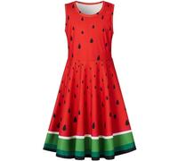 Kids4ever Vestidos para Niñas Sin Mangas Patrón De Sandía Una Línea Swing Vestido De Verano Casual Cuello Redondo Vestido De Fiesta Vestido De Princesa 6-7 Años