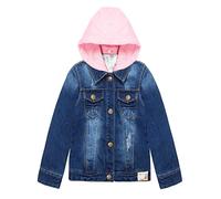 KIDSCOOL SPACE Chaqueta vaquera rosa con capucha desmontable para niña pequeña, chaqueta vaquera azul con bordado de flores rasgadas, azul, 7-8 años