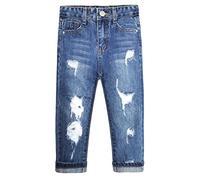 KIDSCOOL SPACE Vaqueros Ajustados para niña pequeña, Pantalones de Mezclilla Suave con Agujeros Rasgados y Lavados a la Piedra, Azul, 5-6 años