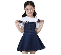 KIDSCOOL SPACE Vestido de tutú de mezclilla para niñas pequeñas, peto de mezclilla ajustable, azul, 4-5 años