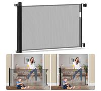 Kidsgiggliz Barrera Seguridad Niños Escalera, 150cm Puerta Seguridad Bebe Extensibles, Barrera Para Perros Valla Seguridad Infantil Retráctil Vallas Para Escaleras Pasillo, Interiore y Exteriore Negro