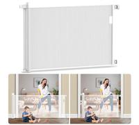 Kidsgiggliz Barrera Seguridad Niños Escalera, 150cm Puerta Seguridad Bebe Extensibles, Barrera para Perros Valla Seguridad Infantil Retráctil Vallas para Escaleras Pasillo, Interiore Exteriore Blanco