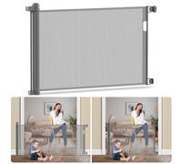 Kidsgiggliz Barrera Seguridad Niños Escalera, 150cm Puerta Seguridad Bebe Extensibles, Barrera para Perros Valla Seguridad Infantil Retráctil Vallas para Escaleras Pasillo, Interiore y Exteriore Gris