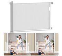 Kidsgiggliz Barrera Seguridad Niños Escalera, 180cm Puerta Seguridad Bebe Extensibles, Barrera para Perros Valla Seguridad Infantil Retráctil Vallas para Escaleras Pasillo, Interiore Exteriore Blanco