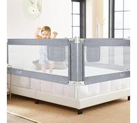 Kidsgigglz Barrera de cama de 180 cm, con elevación vertical y función de protección contra caídas, sistema de seguridad de anclaje reforzado, rejilla de cuna para niños y bebés, cama con somier (1