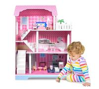 Kidsgigglz Casa de muñecas de madera, casa de muñecas de 3 pisos, 100 x 36 x 70 cm, casa de muñecas con muebles y diversos accesorios, casa de muñecas a partir de 3 años, tipo B