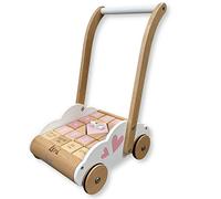 Kidslino Andador con bloques de construcción rosa - Personalizable, juguete de madera hecho a mano a partir de 1 año, regalos personalizados para bebé, ayuda para niños, carrito de juegos y tiro con nombre