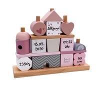 Kidslino Set de construcción casa Rosa I Regalo Personalizado para el Nacimiento de una niña I Juguetes de Madera Hechos a Mano I Regalos Personalizados para bebés I Etiqueta Etiqueta