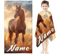 KIDSLOVE Toalla de playa personalizada con caballo, grande, 100 x 200 cm, microfibra impresa con diseño de caballo, toalla de baño para niños, con nombre, toalla de baño personalizada (1,60 x 120 cm)