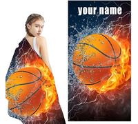 KIDSLOVE Toalla de playa personalizada de baloncesto con nombre, toalla de baloncesto con nombre, toalla de playa de microfibra para niños, toalla de playa grande 90 x 180 cm, toalla de baño de