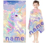 KIDSLOVE Toalla de playa personalizada de unicornio con nombre, unicornio arcoíris, toalla de baño con nombre, unicornio, microfibra, toalla de playa, grande, 100 x 200 cm, para niños (1,70 x 140 cm)