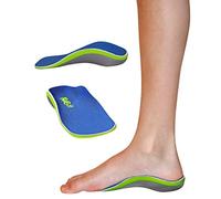 KidSole Plantilla ortopédica reforzada 3/4 con soporte de arco alto para niños. Perfil delgado y soporte fuerte con parte superior suave de espuma viscoelástica. KidSole Arch Alien, azul, talla de