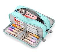 KidsPark Estuche Escolar con 3 Compartimentos, Estuche Escolar Grande Capacidad, Estuche Lapices Organizador Estuche de Maquillaje para Niña Niños Adolescentes Estudiantes, Azul Claro