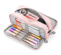 KidsPark Estuche Escolar con 3 Compartimentos, Estuche Escolar Grande Capacidad, Estuche Lapices Organizador Estuche de Maquillaje para Niña Niños Adolescentes Estudiantes, Rosa