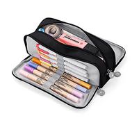 KidsPark Estuche Escolar con 3 Compartimentos, Estuche Escolar Grande Capacidad, Estuche Lapices Organizador Estuche de Maquillaje para Niña Niños Adolescentes Estudiantes, Negro