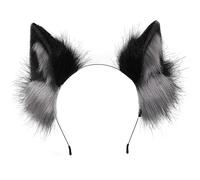 Kidukso - Orejas de lobo, diadema para orejas de animales, diadema de lobo, negro y gris, Halloween, cosplay, fiesta, unisex, talla única