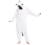 Kidukso Pijamas de dragón unisex para adultos, conjunto de una pieza, ropa de dormir con temática de animales, disfraz de dragón, ideal para Halloween y Navidad, para mujeres y hombres, Negro, Blanco