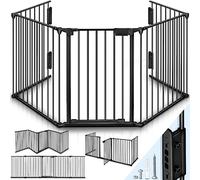 KIDUKU® Barrera de Seguridad 420 cm para Niños y Mascotas | Reja de Protección de Metal - Premontado | Rejilla Protectora Metálica Plegable con Puerta | 7 Paneles