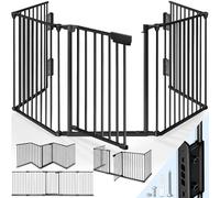 KIDUKU® Barrera de Seguridad 540 cm para Niños y Mascotas | Reja de Protección de Metal - Premontado | Rejilla Protectora Metálica Plegable con Puerta | 9 Paneles