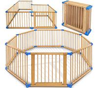 KIDUKU® Parque de bebé XXL 8 Piezas Corralito plegable puerta incluida, forma individual (Azul)