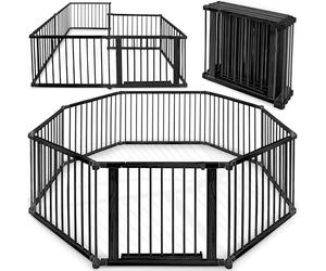 KIDUKU® Parque de bebé XXL 8 Piezas Corralito plegable puerta incluida, forma individual (Negro)