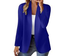 Kiduoua - Blazer corto para mujer, trajes y blazers sin cuello, chaquetas con frente abierto, mangas fruncidas 3/4, ropa de abrigo de medio lino, cárdigan-1, azul, L